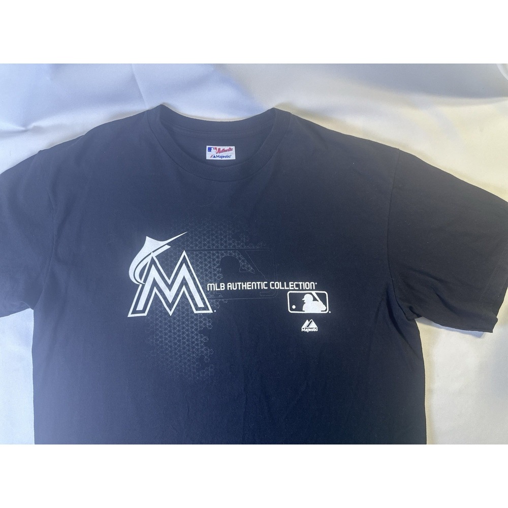 FLORIDA MARLINS Baseball Authentic Majestic Mens Sz XL Black Short Sleeve Shirt